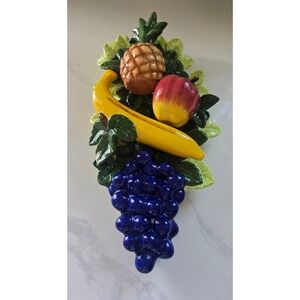 Vintage Empress Ceramic Fruit Wall‎ Hanging Plaque Grapes Banana Apple Pineapple
